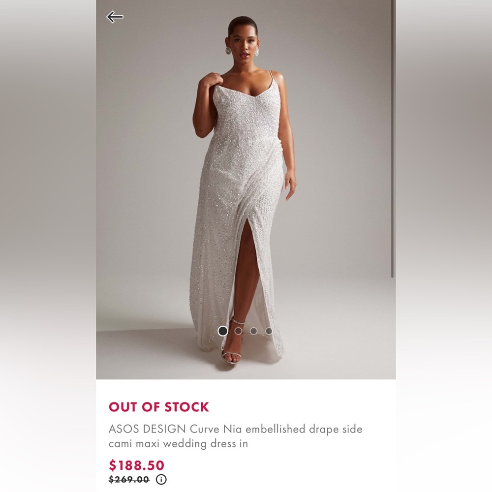 Asos Design Curve Nia Embellished Drape Side Cami Wedding Dress Ivory
